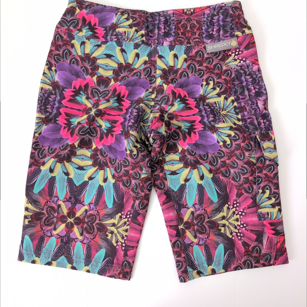 Shredly Womens MTB Mountain Bike Shorts Purple Pink Mandala Print 2 (Small) USA
